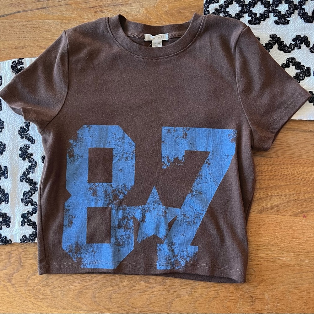 Full Tilt Brown Blue 87 Graphic tee shirt babydoll kids girls size medium M